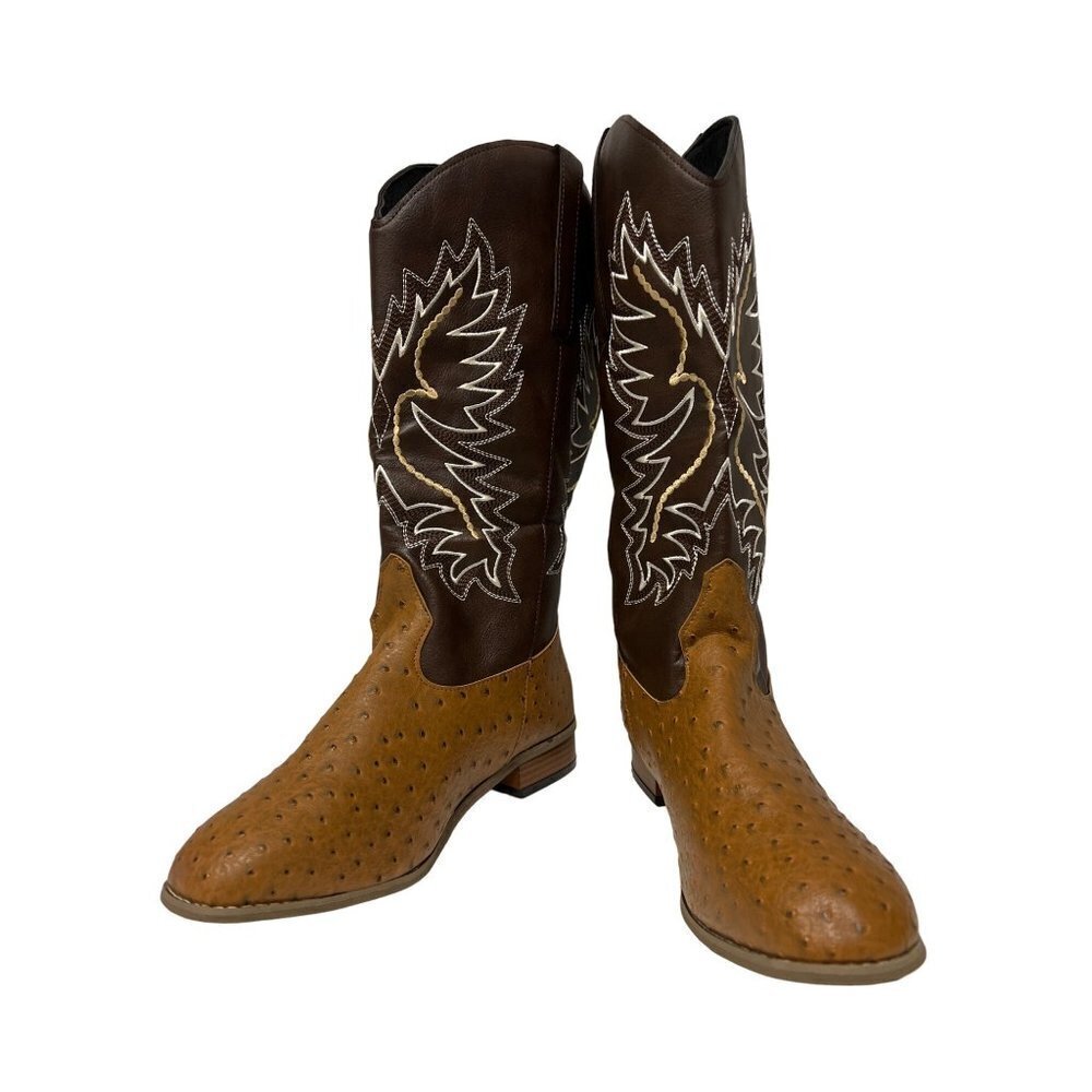 Western Ostrich Style Cowboy Boots Equestrian Brown Tan Women's EU 45 US 11.5